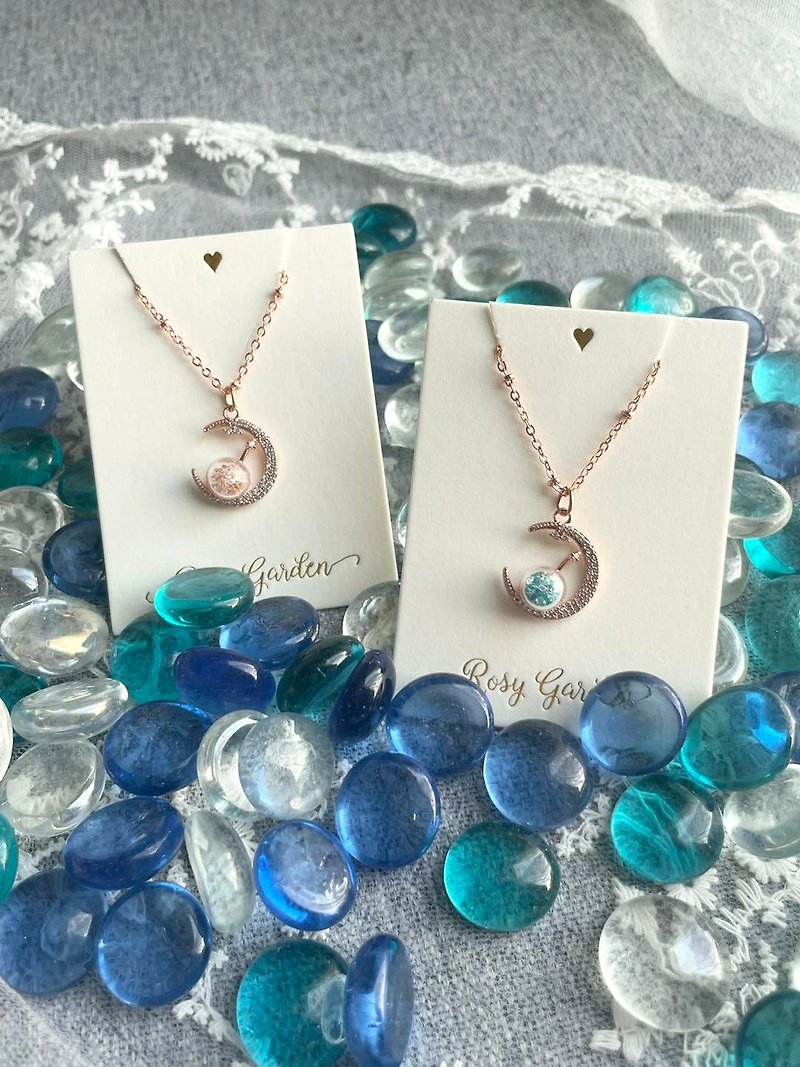 Rosy Garden Selene Moon with crystal inside glass ball rose gold plated necklace - Chokers - Glass Blue