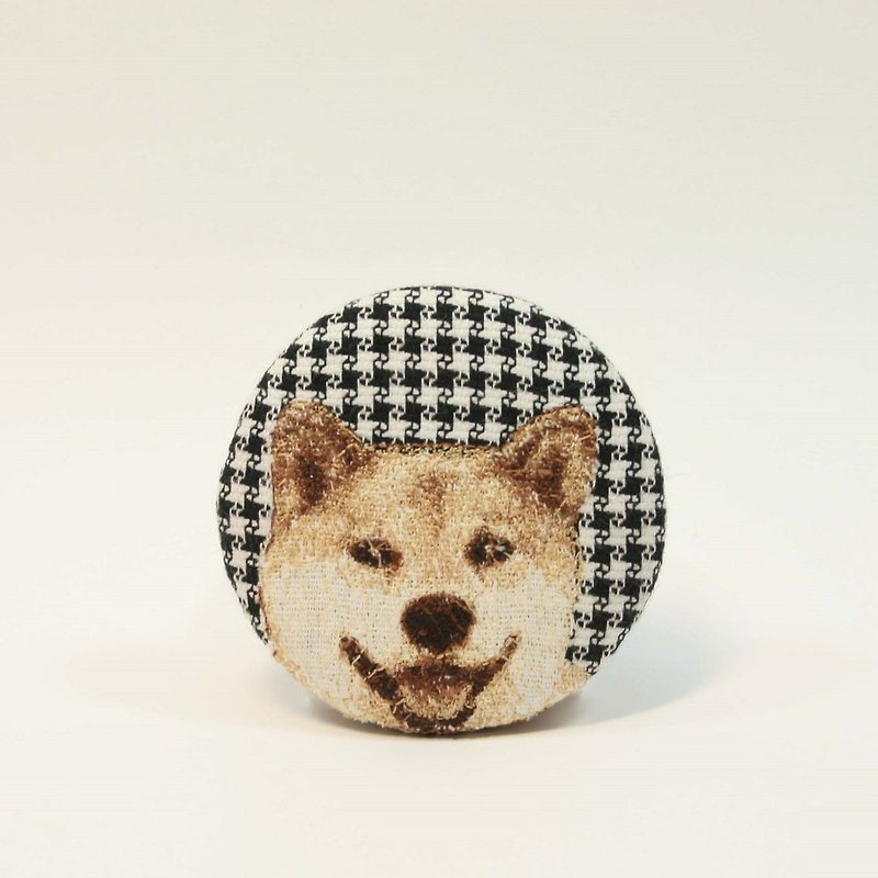 刺繡ビッグピン01-柴犬 - ブローチ - コットン・麻 ブラック