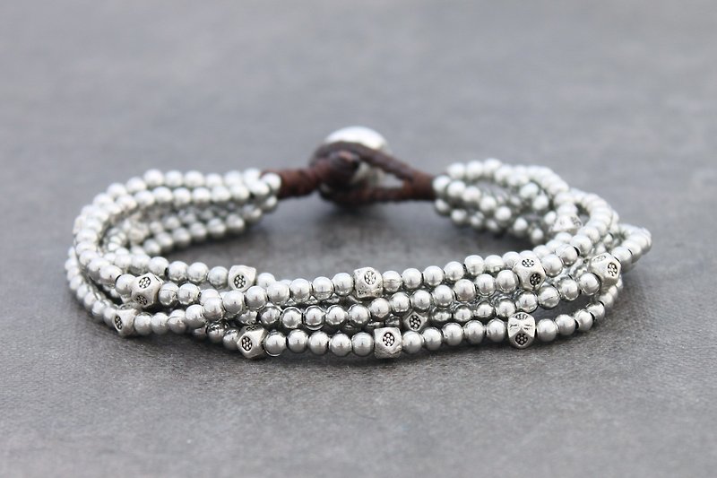 Silver Tibetan Bracelets Strand Layer Multi Bead Woven Charm - Bracelets - Other Metals Silver