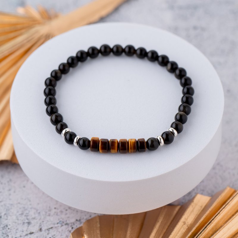 Obsidian Series 6mm Obsidian Tiger Eye Stone Bracelet - สร้อยข้อมือ - เครื่องประดับพลอย สีดำ