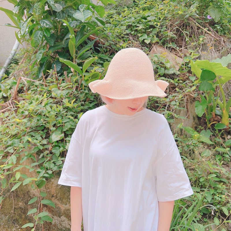 Ann Handwoven Sun Hat Design Cherry Blossom White chokdee-premium - หมวก - ผ้าฝ้าย/ผ้าลินิน สึชมพู