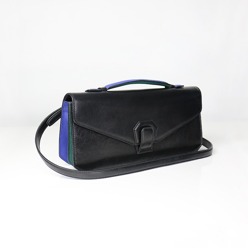 The last new product [Melodica] Leather Two-Layer Organ Shoulder Clutch-Fantasy Black - กระเป๋าแมสเซนเจอร์ - หนังแท้ สีดำ