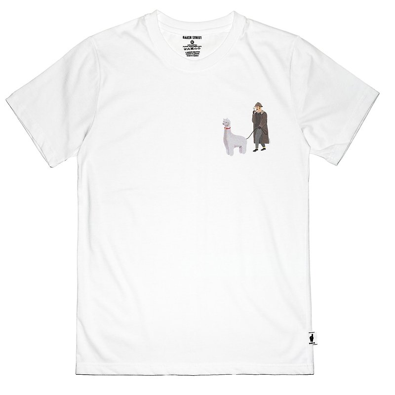 British Fashion Brand -Baker StreLittle Stamp:Walking the Alpaca Printed T-shirt - เสื้อยืดผู้ชาย - ผ้าฝ้าย/ผ้าลินิน ขาว