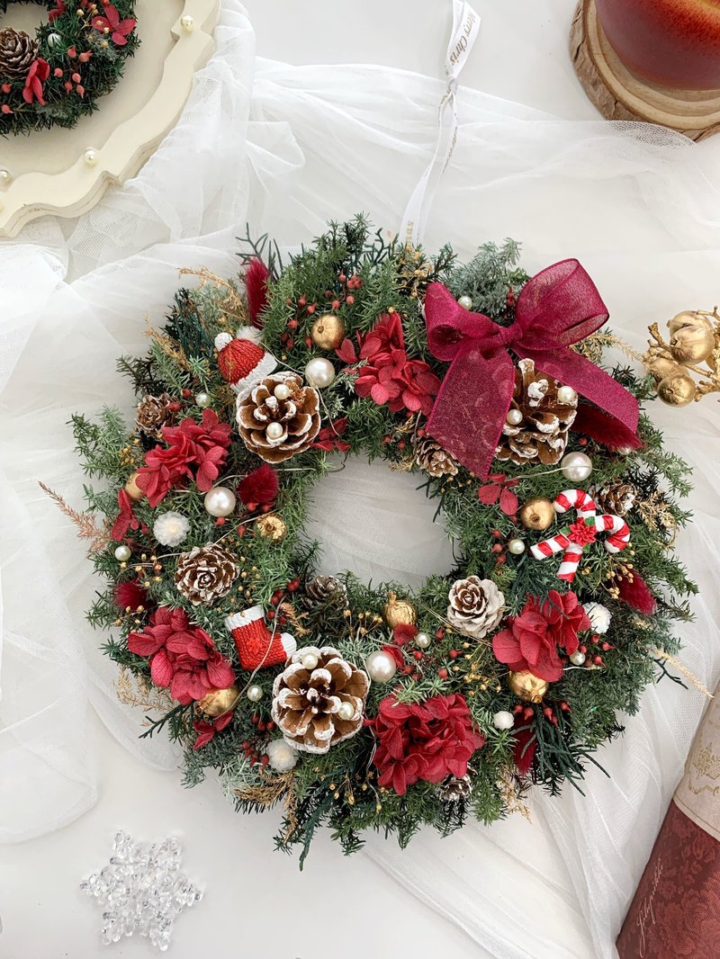 聖誕節花圈吊飾 乾燥花 永生花 聖誕節禮物 交換禮物 門裝飾 - 乾燥花/永生花 - 植物．花 紅色
