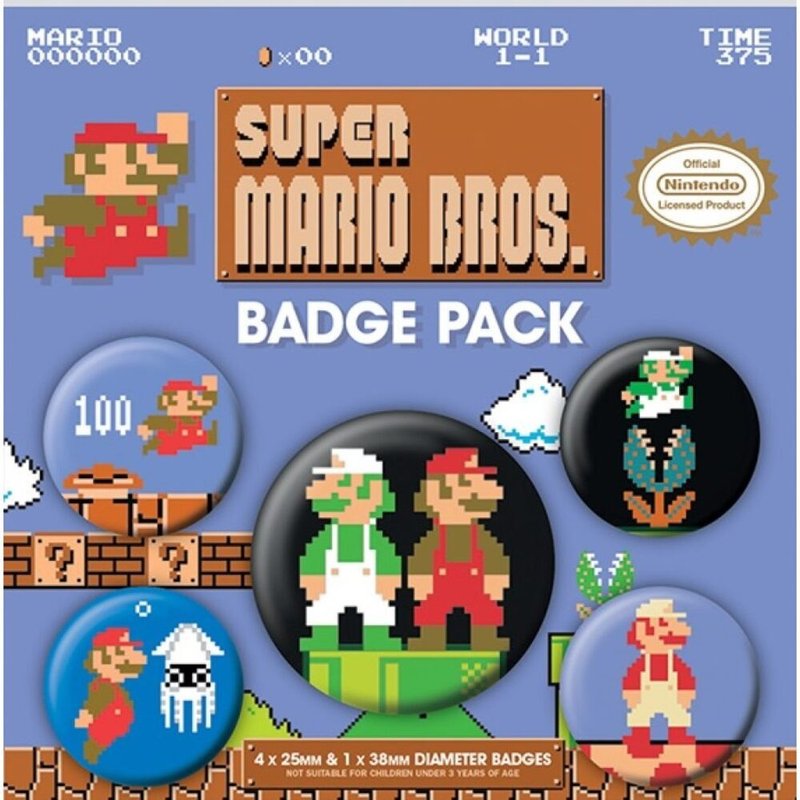 [Nintendo] Super Mario Bros. (Nostalgia Pixel) British imported badge set - Brooches - Other Metals Multicolor