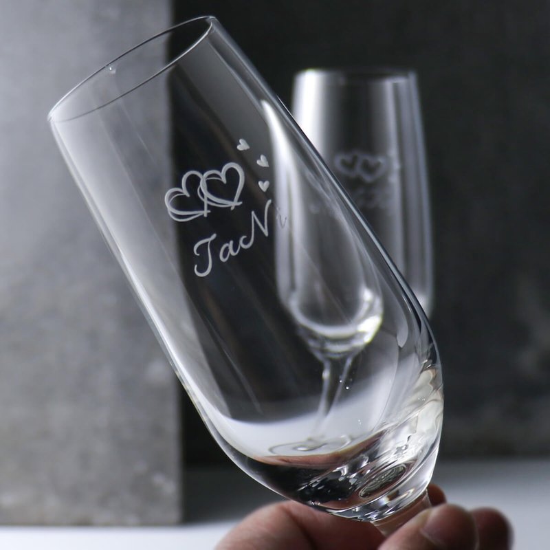 (Pair price) 185cc [Wedding gift] Pair of glasses of light and thin double heart champagne - แก้วไวน์ - แก้ว สีเทา