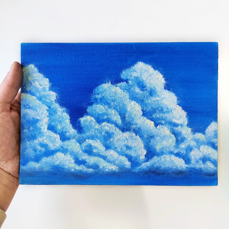 Cloud Sky Oil Painting - Blue Sky Painting, Landscape Painting - ตกแต่งผนัง - วัสดุอื่นๆ สีน้ำเงิน