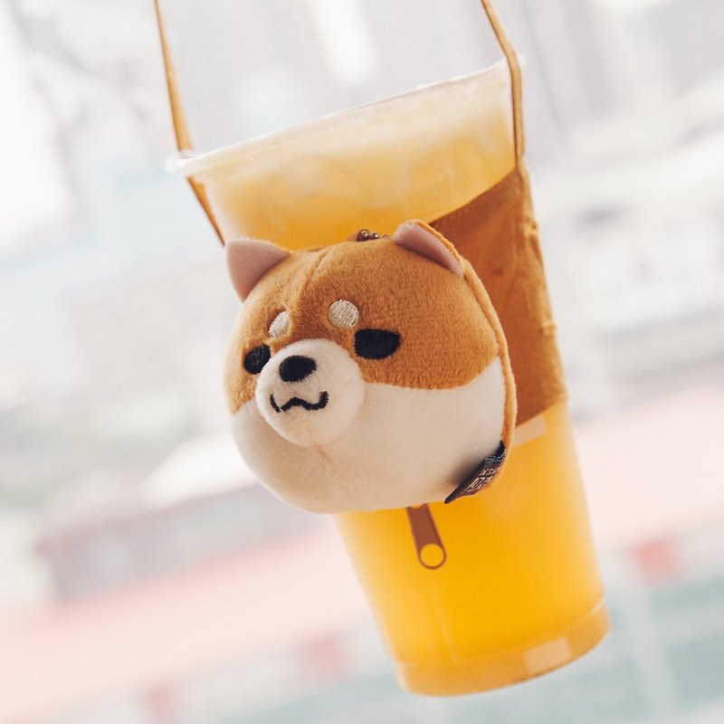 Carrying a glass of yellow shiba dog doll that can be kept as a keychain (Yellow) - 飲料提袋/杯袋/杯套 - 其他材質 咖啡色