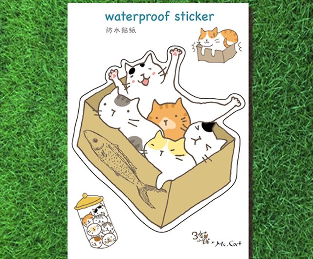 Cat Shop〜Cat Carton-大型防水ステッカー（イラストレーター：Miss Cat） ショップ 3cats シール Pinkoi