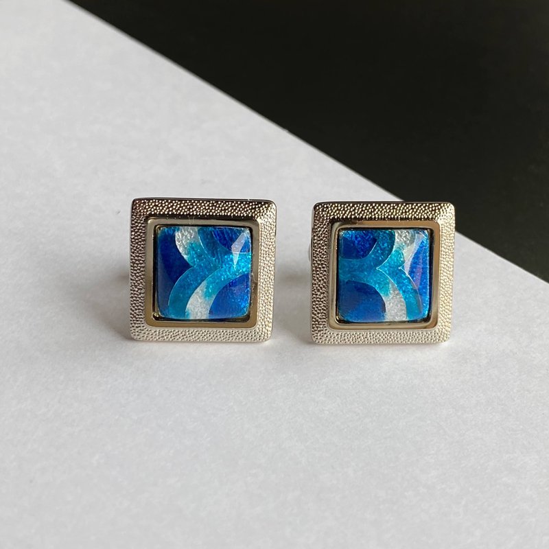 羽 【スカイブルー Sky Blue】七宝焼のカフスボタン カフリンクス  純銀胎有線七宝 - 袖扣 - 其他材質 藍色