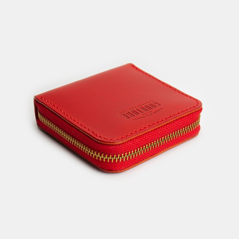 GOURTURE-Square zipper coin purse [Spring Red] - กระเป๋าใส่เหรียญ - หนังแท้ สีแดง