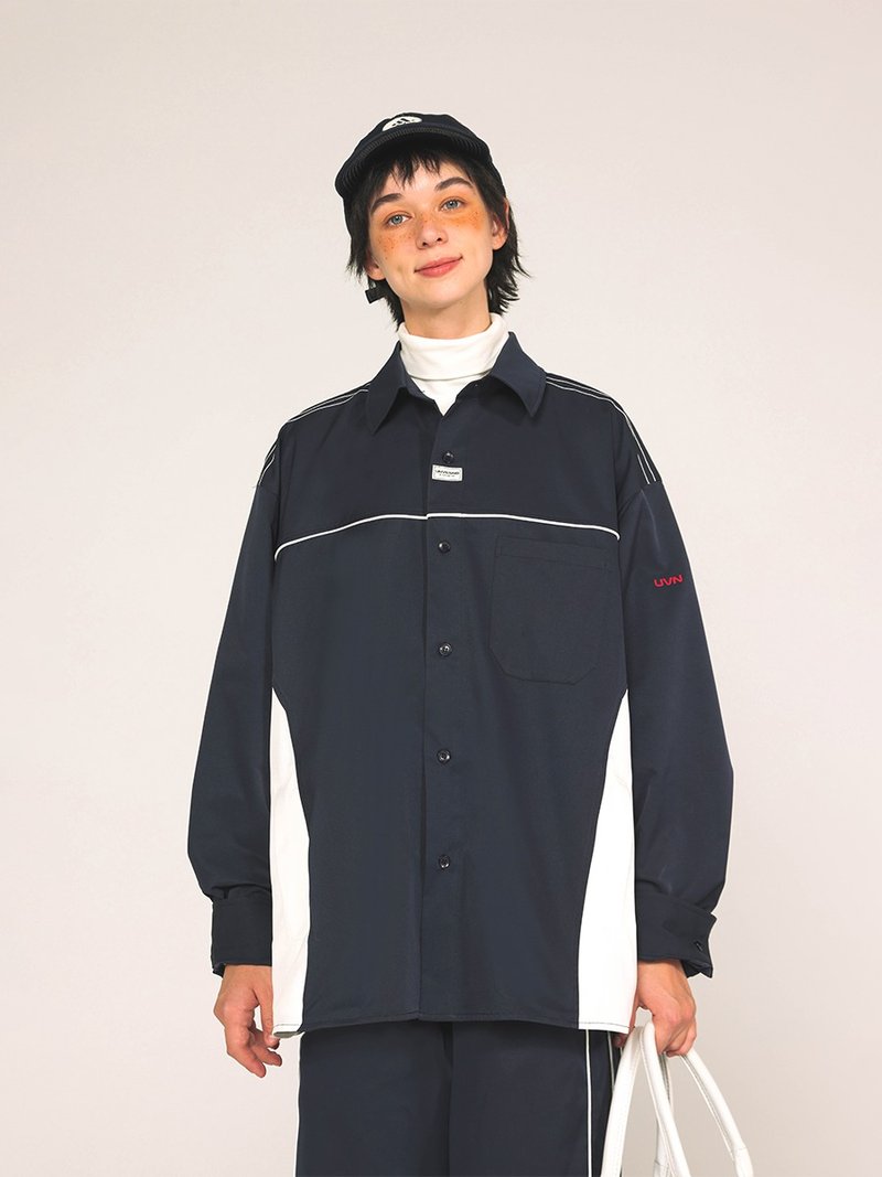 UNVESNO知識分子-刺繡撞色拼接中性復古運動款夾克外套 SWS-1598 - 男夾克/外套 - 其他材質 藍色
