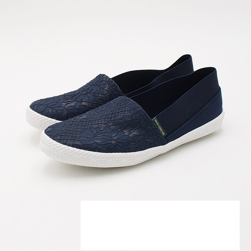 WALKING ZONE (female) elegant lace lazy canvas shoes women's shoes-dark blue (otherwise white) - Women's Casual Shoes - Other Man-Made Fibers 