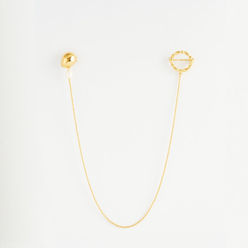 【 2025 新品 】珠鏈環圈雙頭別針 /  Liora 別針 - 胸針 - 銅/黃銅 金色