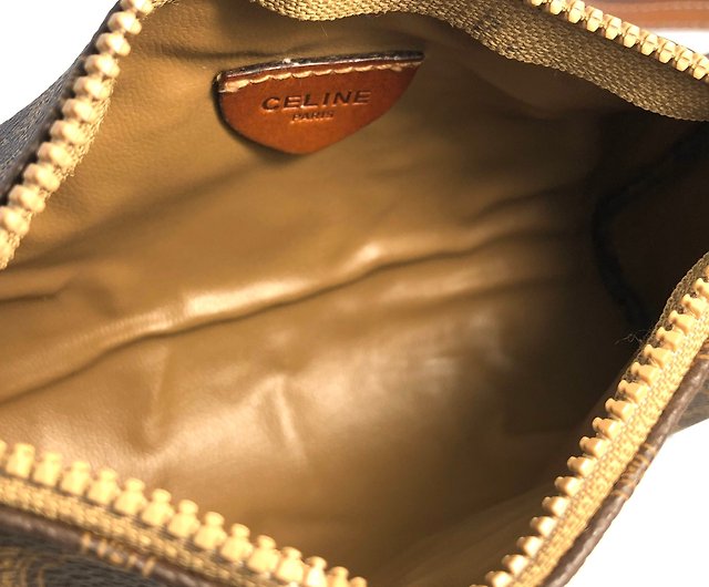 [Beautiful] Celine Triomphe Logo Leather Shoulder Bag Pochette Black Brown