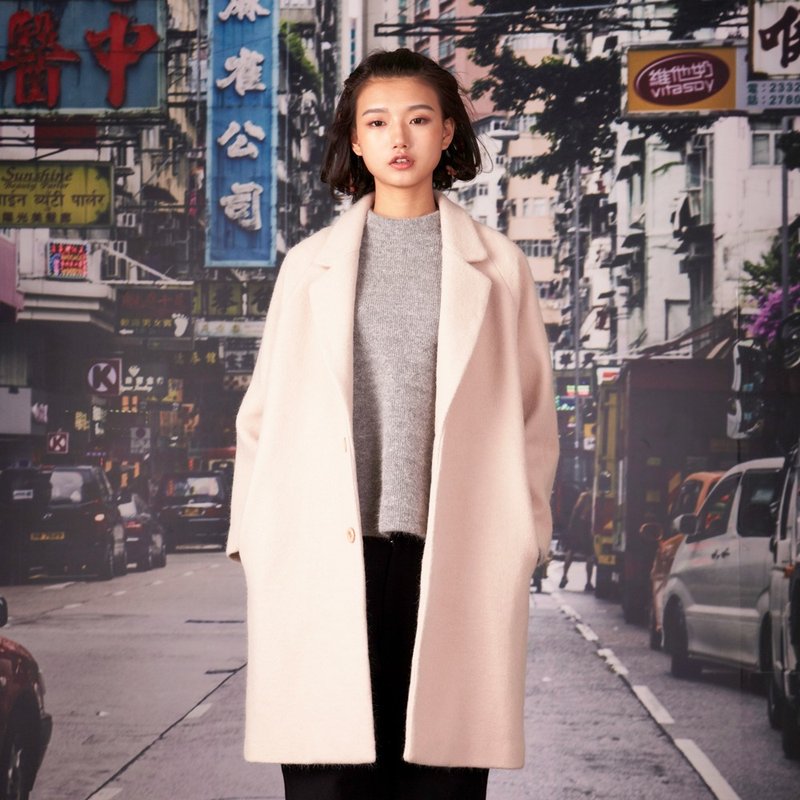 kitann ino 加厚西装领羊呢插肩袖大衣 - 女大衣/外套 - 羊毛 粉紅色