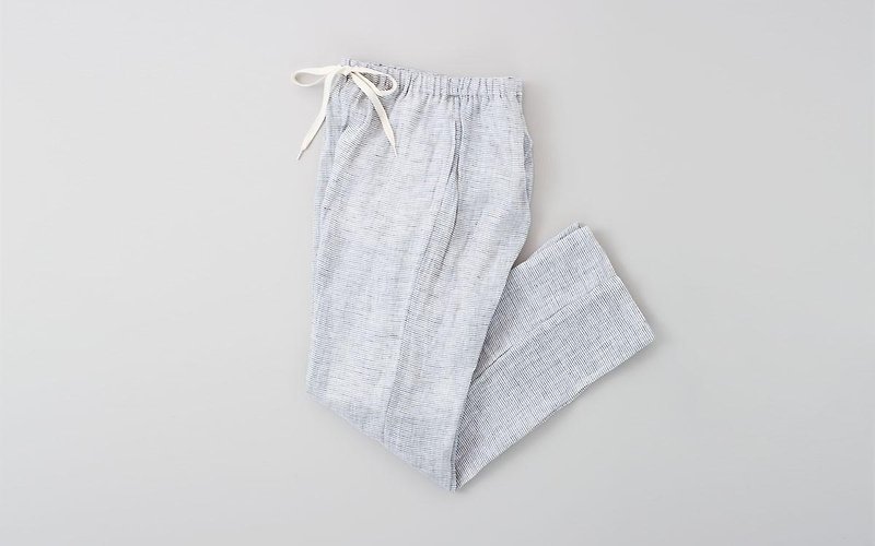 enrica linenpants white×gray - 女長褲 - 棉．麻 灰色