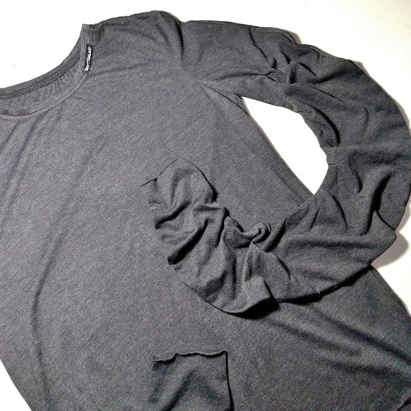 暗黑中性圓形彎袖上衣(女) Ray77 Galaxy - T 恤 - 聚酯纖維 灰色