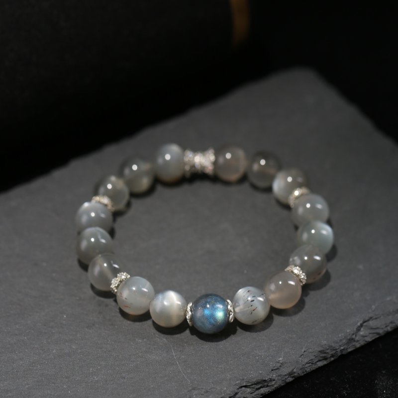 Pure natural Silver moonlight cream moonstone bracelet for women with gray moonlight original design bracelet birthday gift - สร้อยข้อมือ - คริสตัล 