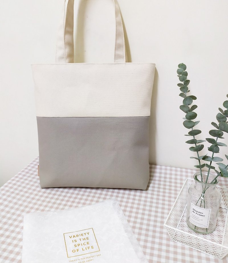 Sky L series shoulder bag/canvas tote bag/A4 book bag/oatmeal gray/pre-order now - Handbags & Totes - Cotton & Hemp Gray