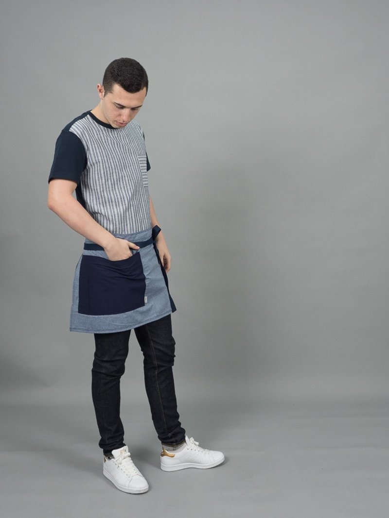 Mini Bistro apron (Sky blue) 短圍裙 - 圍裙 - 棉．麻 藍色