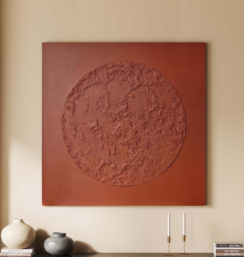 Moon Painting on Canvas | Moon Painting on Acrylic Terracotta | Red Moon - 壁貼/牆壁裝飾 - 棉．麻 紅色
