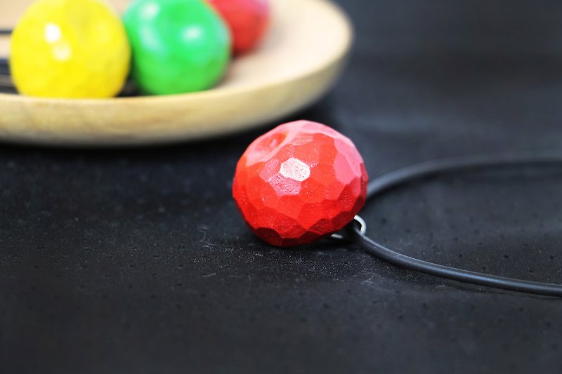 Cute wooden round apple necklace--leather rope necklace--woodcut--handmade--hand made [can pick color] - Necklaces - Wood Red