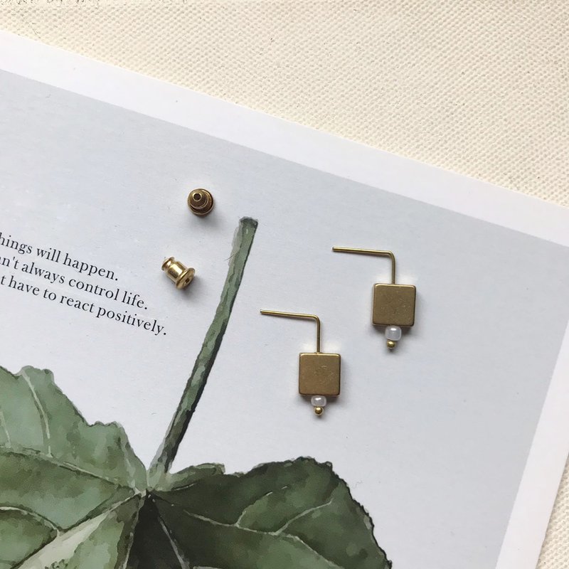 Bronze ear earring _ _ classical geometry pin - ต่างหู - ทองแดงทองเหลือง สีทอง