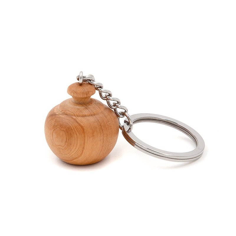 Taiwanese cypress treasure vase keychain | a portable pendant to pray for wealth and good luck - Keychains - Wood Gold