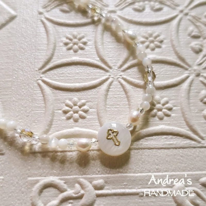 White Crystal Pearl Cross Bead Necklace - Necklaces - Pearl White