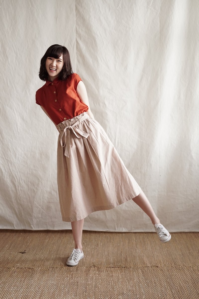MAPRANG - cotton high waist skirt (beige) - Skirts - Cotton & Hemp Khaki