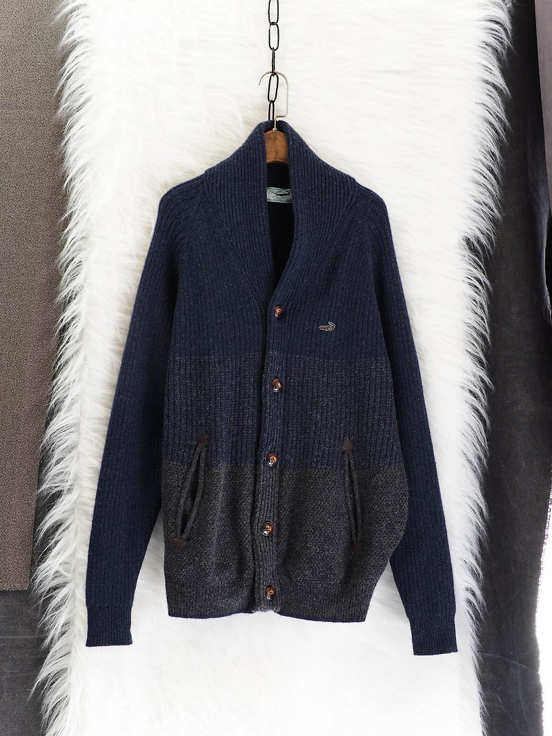 Lrocodies 徳 Island Iron Ash x 黯 Blue Long Edition Autumn Time Antique Wool Vintage Vintage Cardigan - Women's Sweaters - Wool Blue