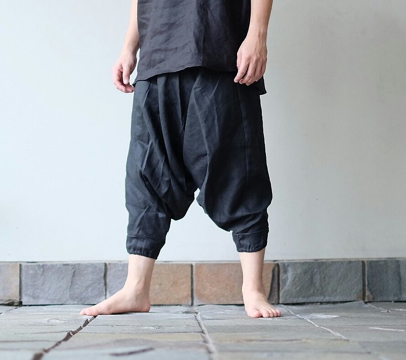 Nepali Black for Him - กางเกงขายาว - ผ้าฝ้าย/ผ้าลินิน สีดำ