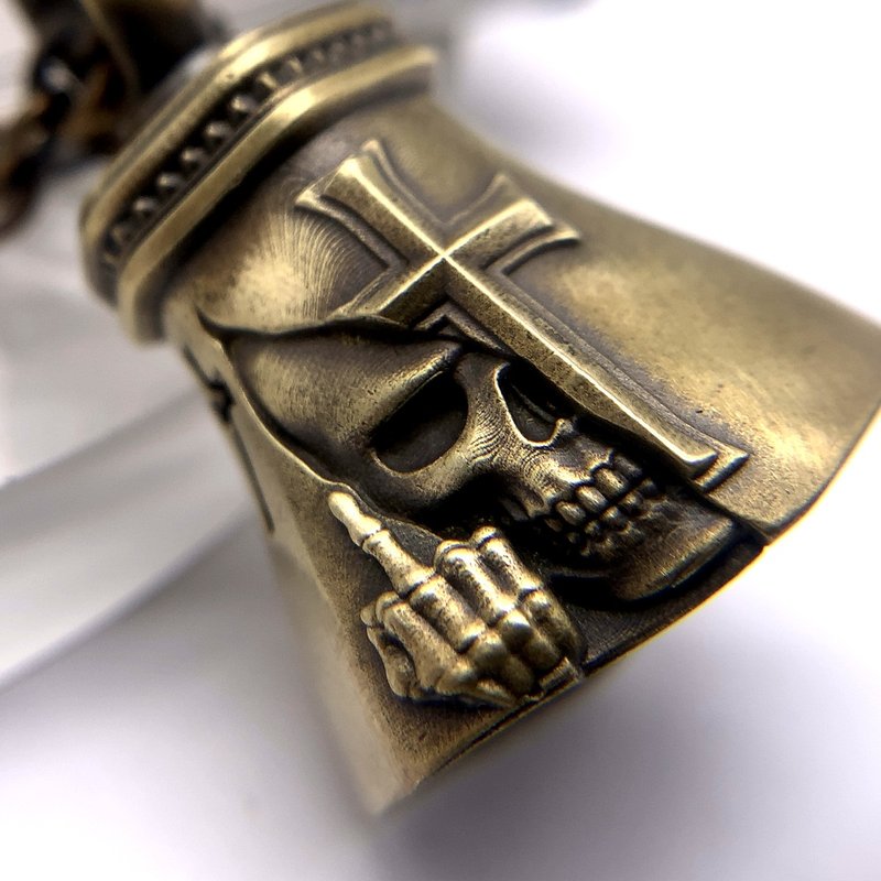 スカル バイク ベル キーホルダー/真鍮/シルバーアクセサリー メンズ/彼氏 プレゼント/送料無料/日本製/kc08 - 鑰匙圈/鑰匙包 - 銅/黃銅 金色
