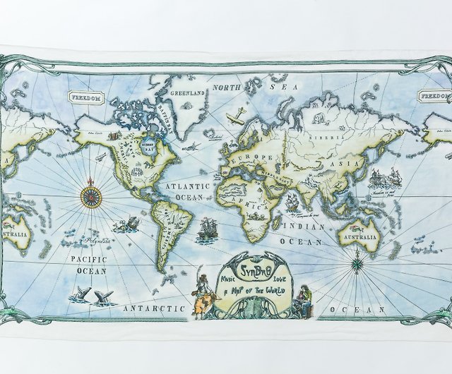 Vintage World Map Scarf in Blue