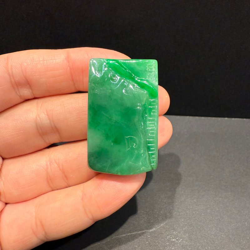 Hanyu Jewelry Natural Grade A Jadeite Full Green Antique Wushi Pendant - อื่นๆ - หยก 