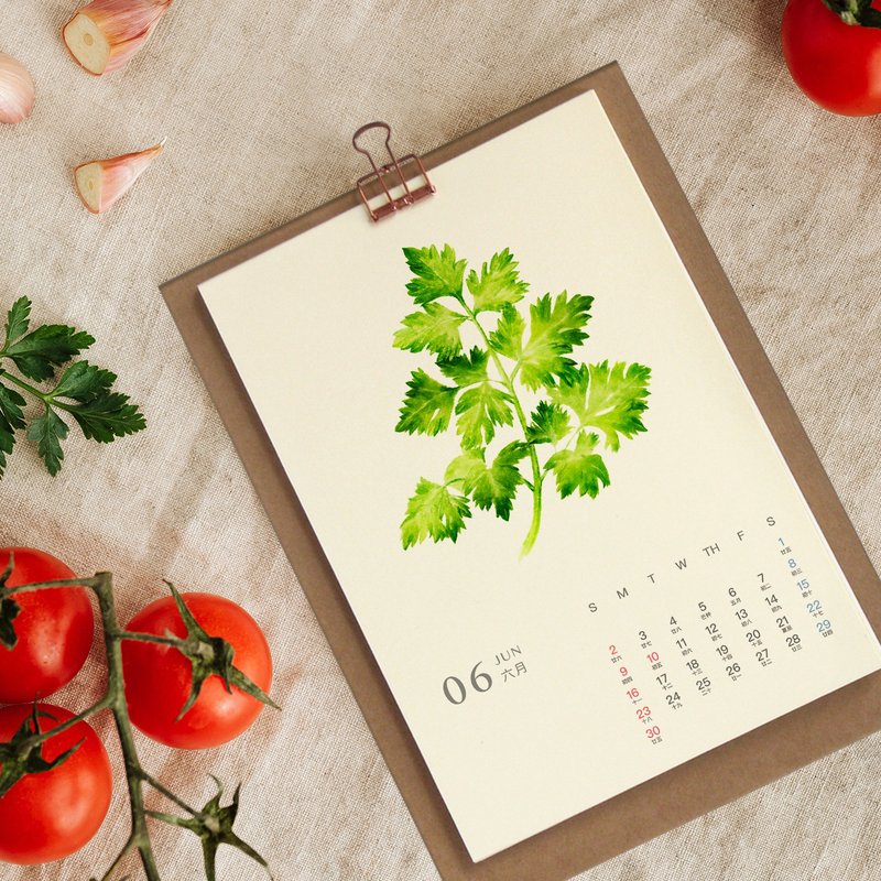 Herbal Tea  - 2025 Mini Desk and Wall Calendar with Stand and Clip as Hanger - ปฏิทิน - กระดาษ สีแดง