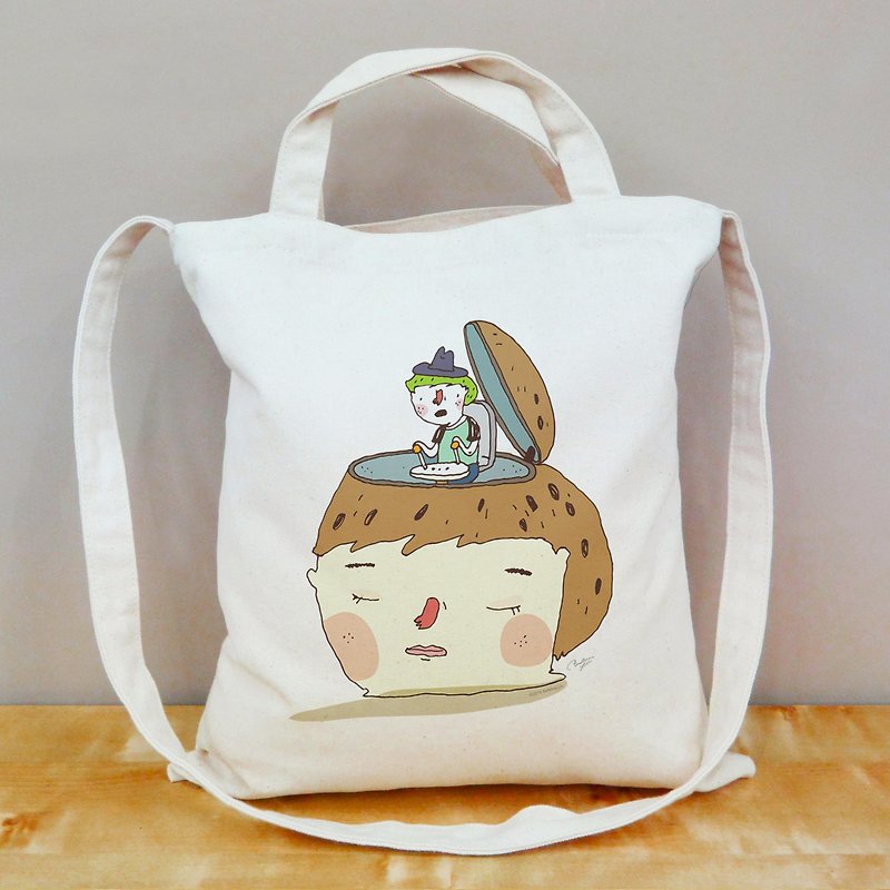 Illustrator BaNAna Ajiao is so difficult to understand straight canvas bag - Clutch Bags - Cotton & Hemp Khaki