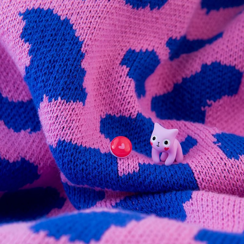 Pink Valentines Cat - Polymer Clay Earrings, Handmade&Handpaited Catlover Gift - 耳環/耳夾 - 黏土 粉紅色