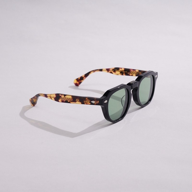 Vatic Soto Black 8mm Lake Green Flare Lens French Crown Thick Cut Sunglasses - แว่นกันแดด - วัสดุอื่นๆ สีดำ