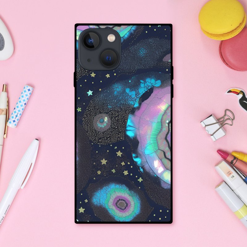 ゆめかわいい神秘的で色鮮やかできらびやかな貝殻のような宇宙 スクエア型スマホケース【強化ガラス仕上げ】iPhone16 対応 - 手機殼/手機套 - 塑膠 多色