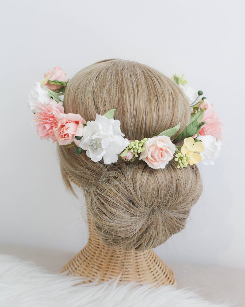 BLOOMING APRICOT Handmade Paper Flower Floral Crown - 髮夾/髮飾 - 紙 橘色