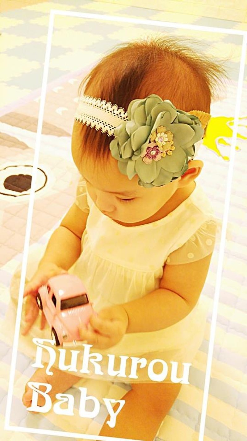 §HUKUROU§幼児の赤ん坊のヘアバンド - 椿のヘアバンド（緑） - スタイ - コットン・麻 