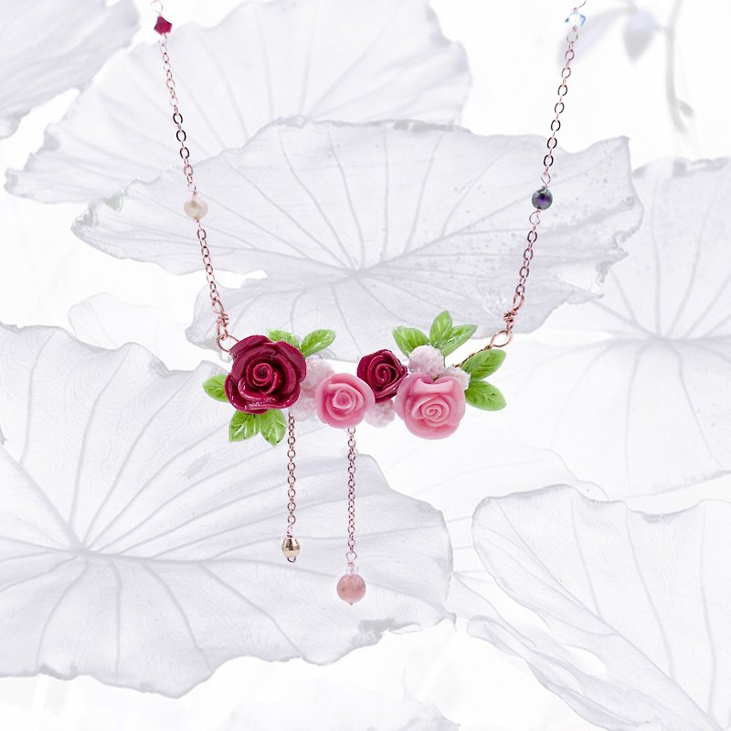 Pamycarie ROSY ROSIE Limited edition Rose Garden S925 Necklace - Necklaces - Clay Pink