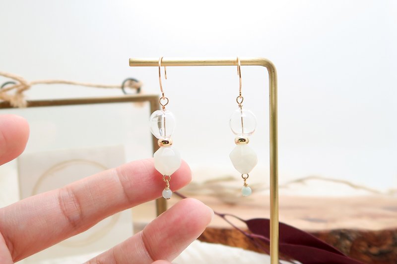 Jade Earrings & Clip-ons Transparent - OUD/Faceted White Jade/Amazonite/Glass Ball Dangling Earring14K GF/Clip-on
