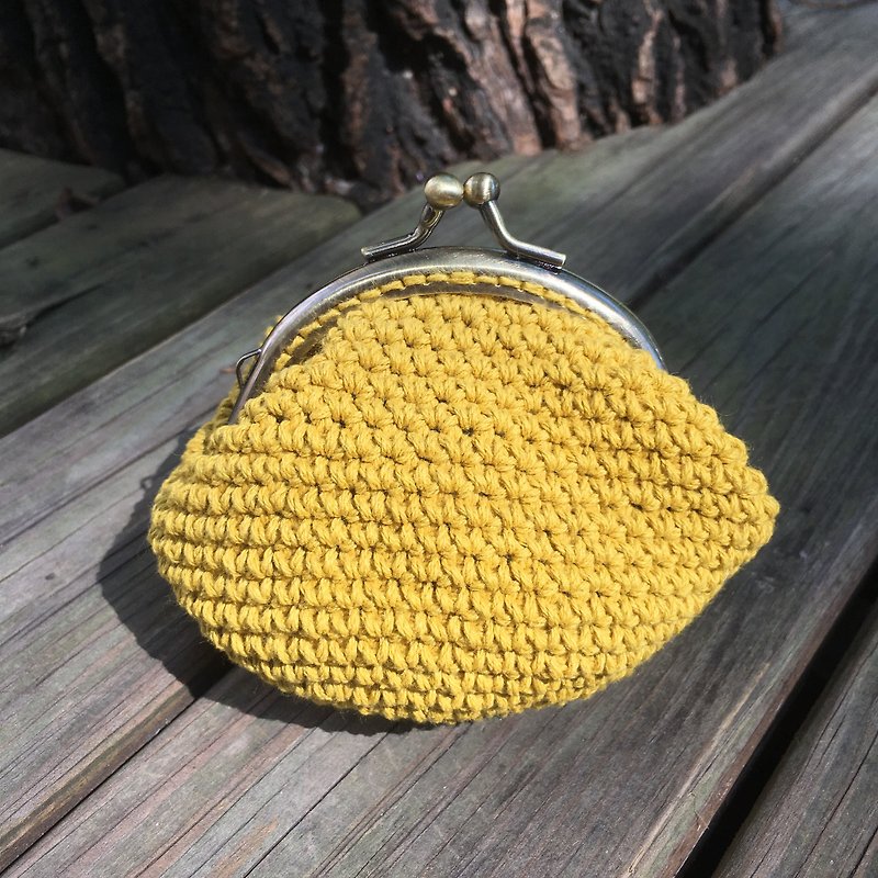 Minibobi hand-woven small mouth gold package / mustard yellow - กระเป๋าใส่เหรียญ - ผ้าฝ้าย/ผ้าลินิน สีทอง