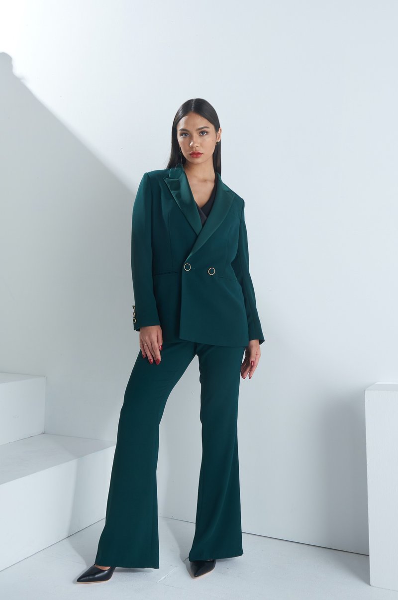 Dark green satin blazer - Women's Blazers & Trench Coats - Polyester 