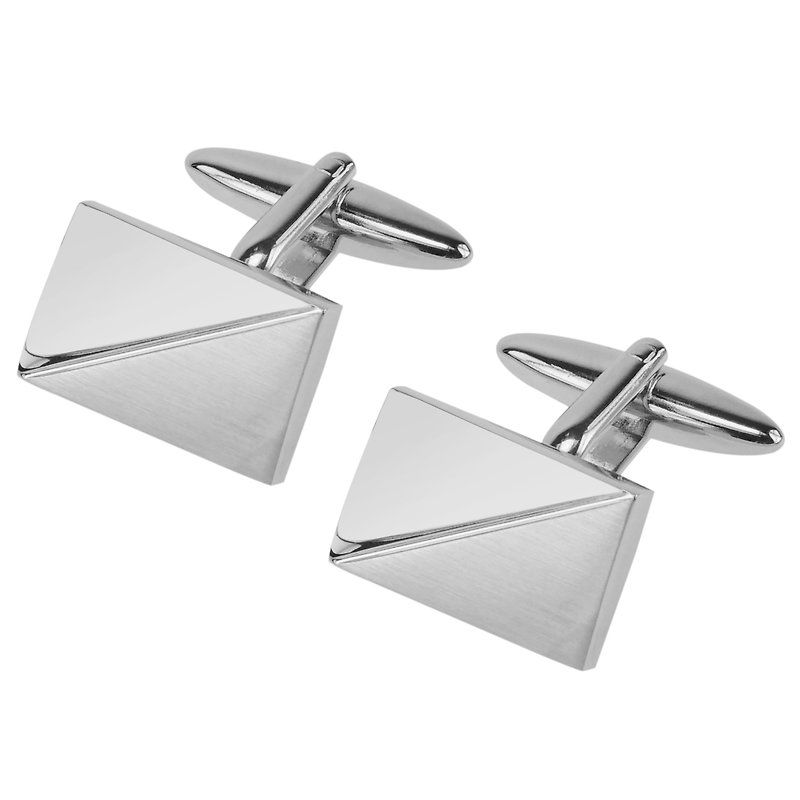 Shiny and Brushed Silver Diagonal Cufflinks - Cuff Links - Other Metals Silver
