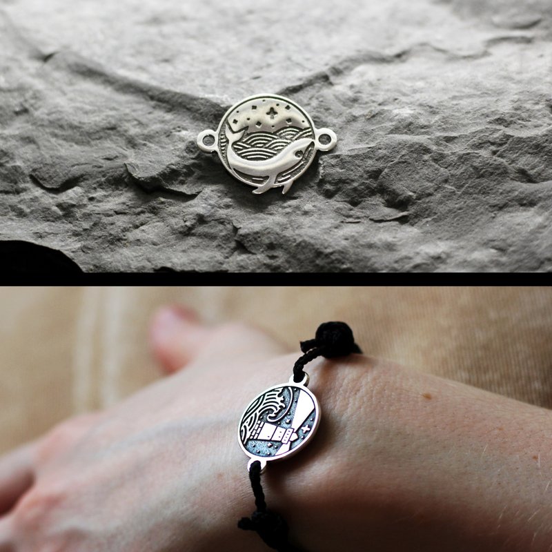 Whale wave in space romance sea theme jewelry bracelet. Romantic style jewelry - 手鍊/手環 - 純銀 銀色