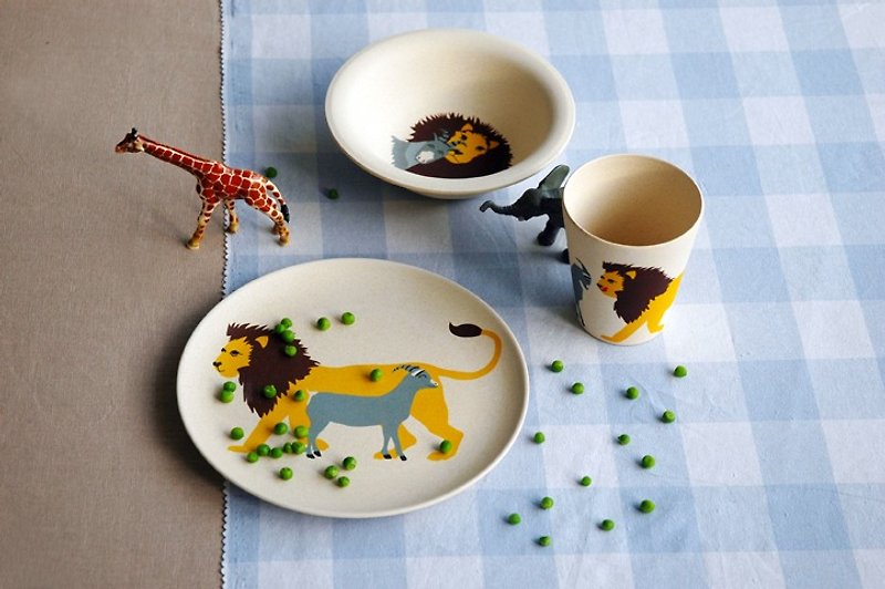 Zuperzozial - Hungry Kids Set (Cup, bowl, plate set) Hungry Lion set - Small Plates & Saucers - Bamboo 